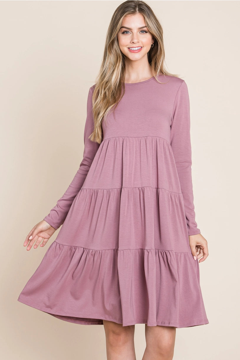 Casual Tiered Dress LIGHT PLUM, Solid