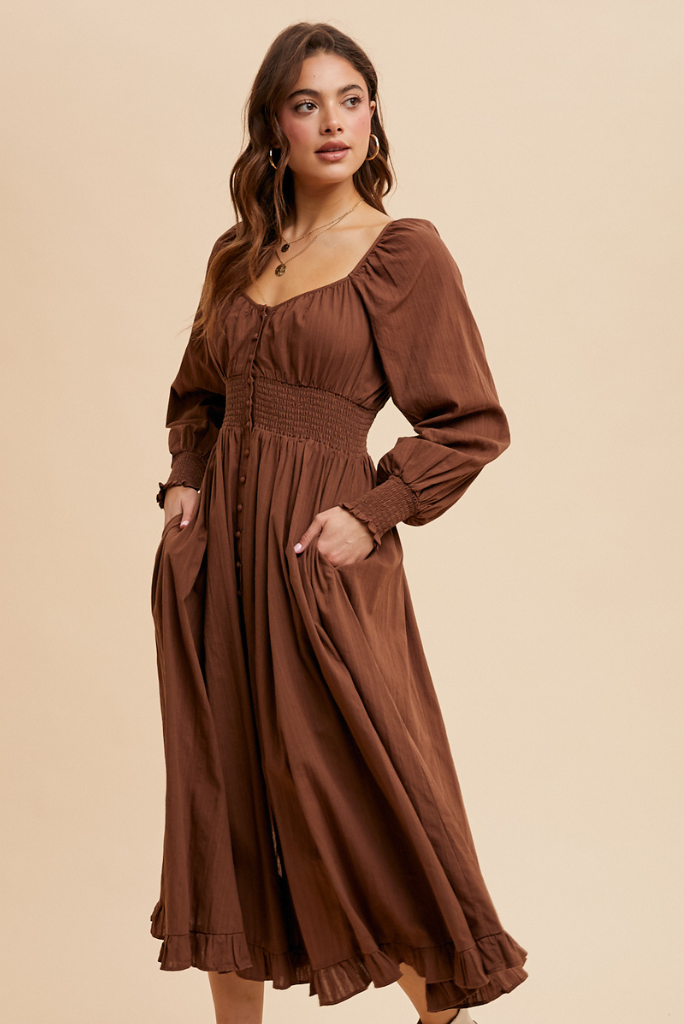 knee length dresses for ladies Cotton Island Linen Midi Button Down Denim Blue Dress