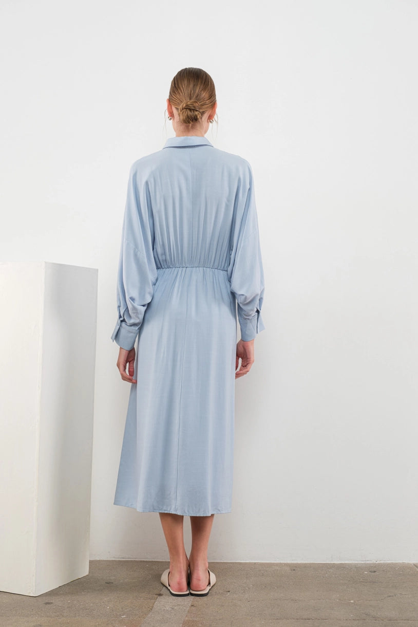 Oversize Shirt Midi Dress - Blue