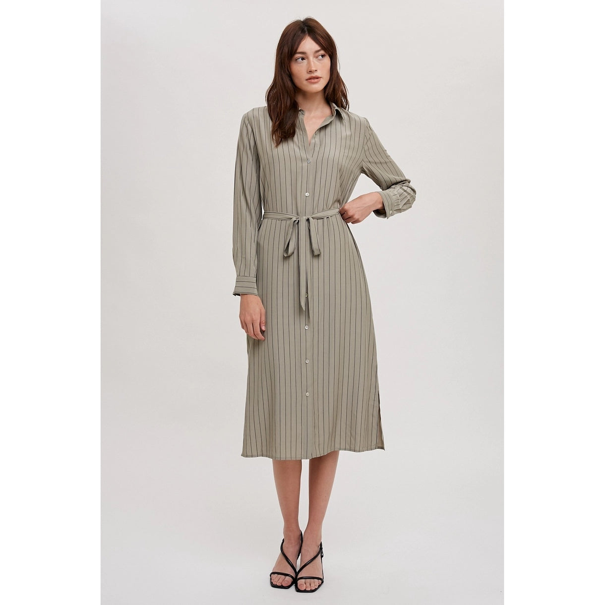 Stripe Midi Shirt Dress - Olive