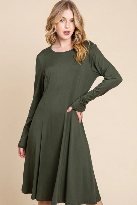 Solid Midi Dress - Olive