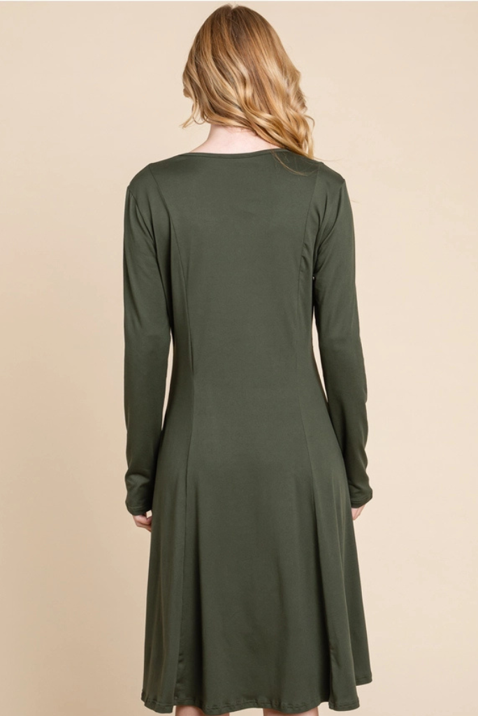 Solid Midi Dress - Olive