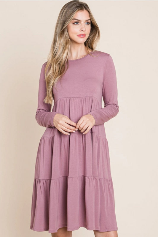 Casual Tiered Dress LIGHT PLUM, Solid