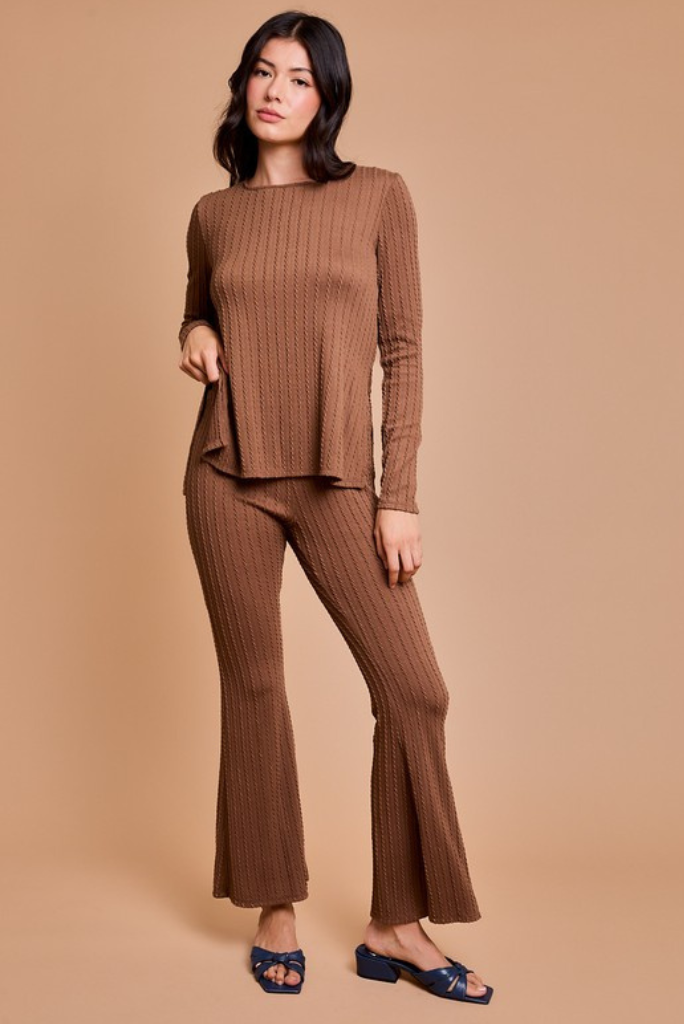 Side Slit Detail Top and High Waist Pants - Mocha