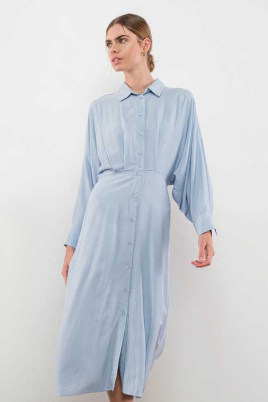 Oversize Shirt Midi Dress - Blue