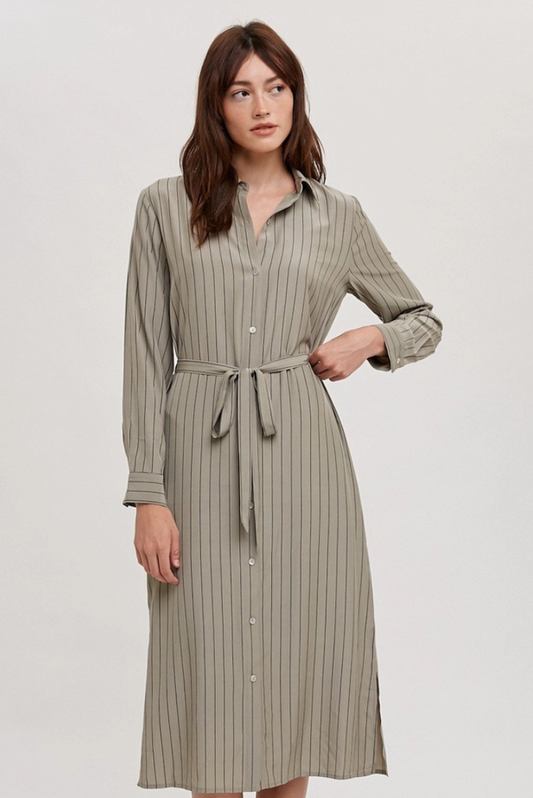 Stripe Midi Shirt Dress - Olive