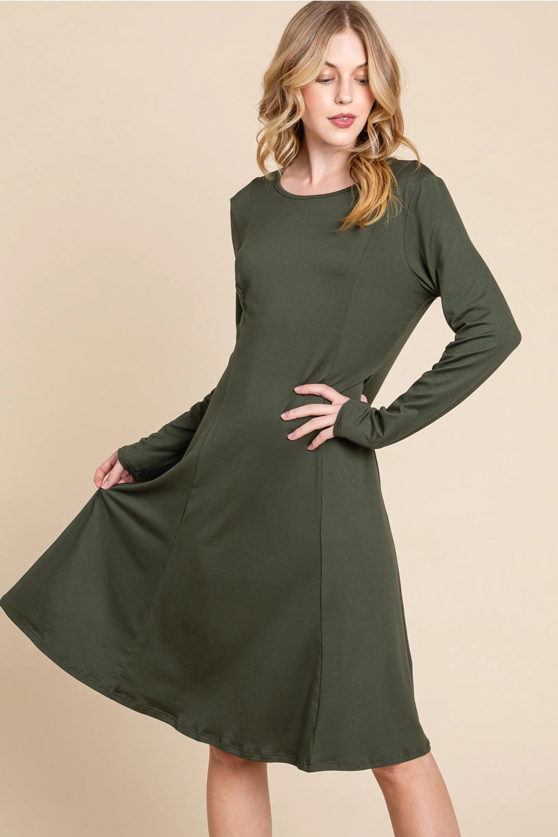 Solid Midi Dress - Olive