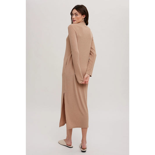 Mock Neck Knit Midi Dress Taupe