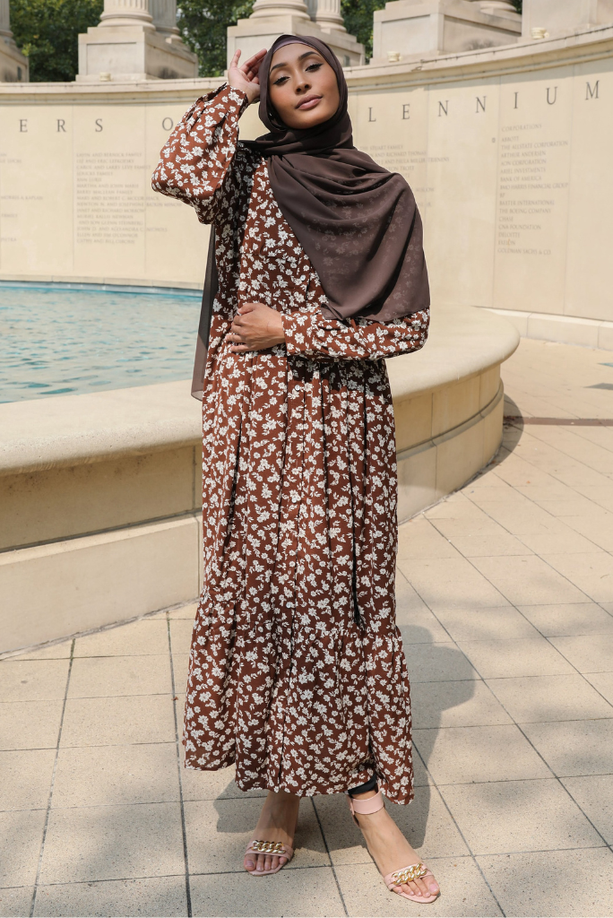 Floral Collar Button Down Maxi Dress - MOCHA FLORAL The Modest Outlet Floral Collar Button Down Maxi Dress - MOCHA FLORAL The Modest Outlet