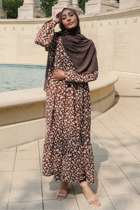 Floral Collar Button Down Maxi Dress - MOCHA FLORAL