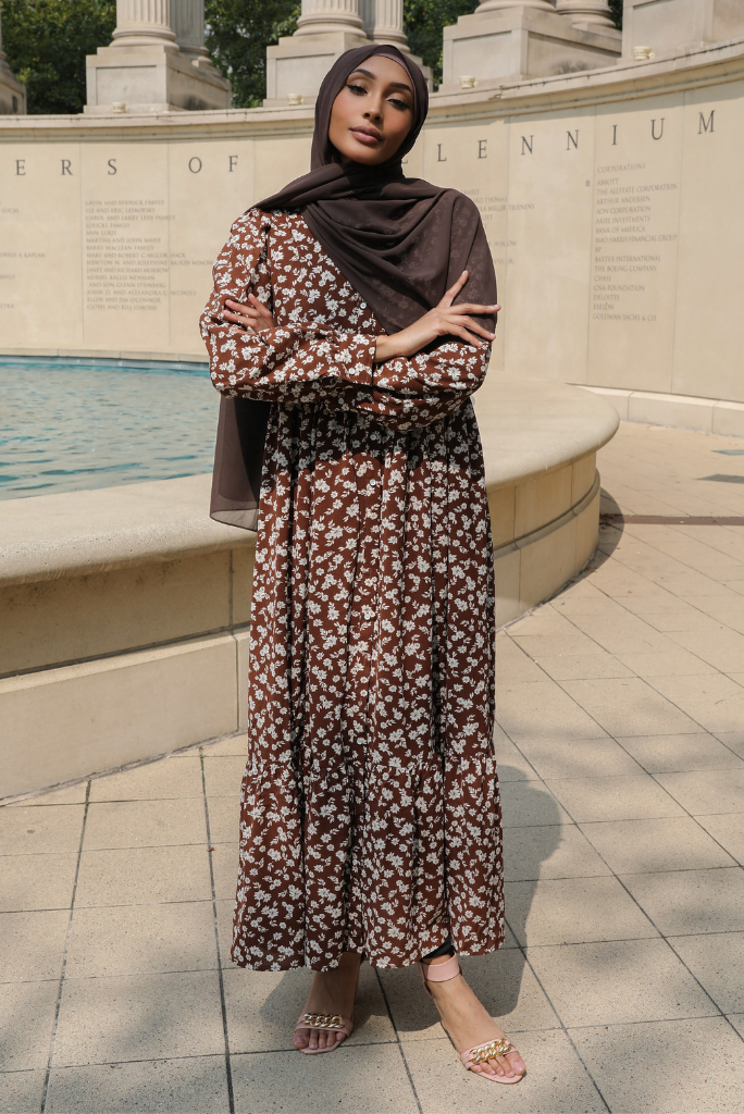 Floral Collar Button Down Maxi Dress - MOCHA FLORAL