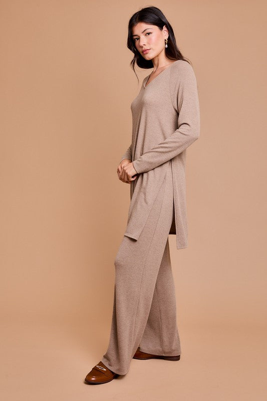 Naglan Long Sleeve Top and High Waist Pants - Camel