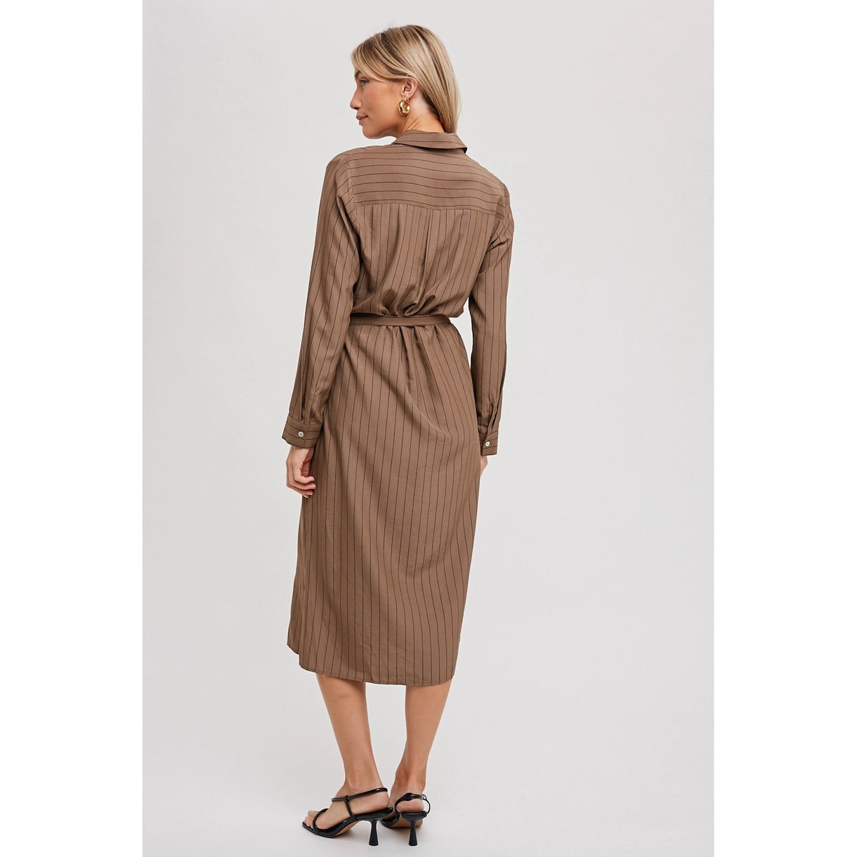 Stripe Midi Shirt Dress - Brown