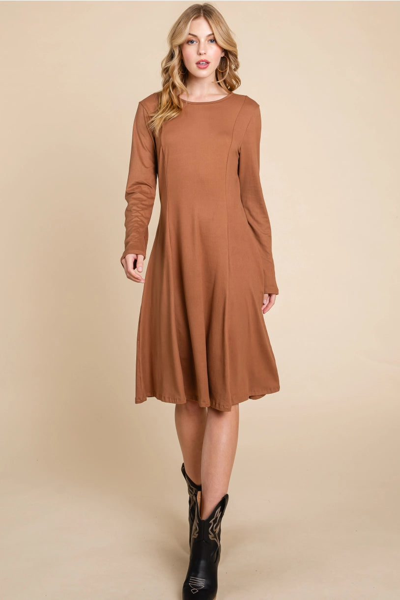 Solid Midi Dress - Camel