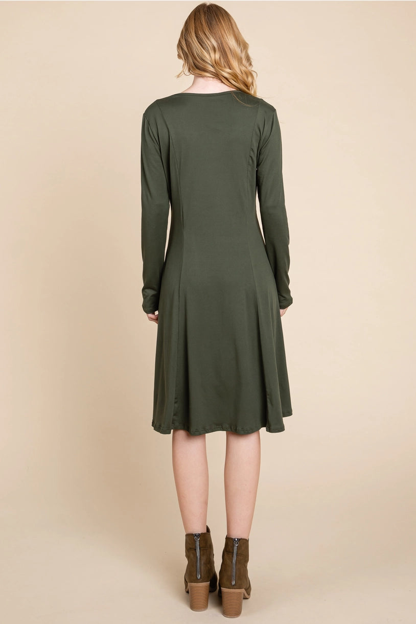 Solid Midi Dress - Olive