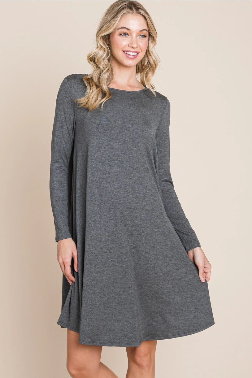 Solid Midi Dress - Charcoal