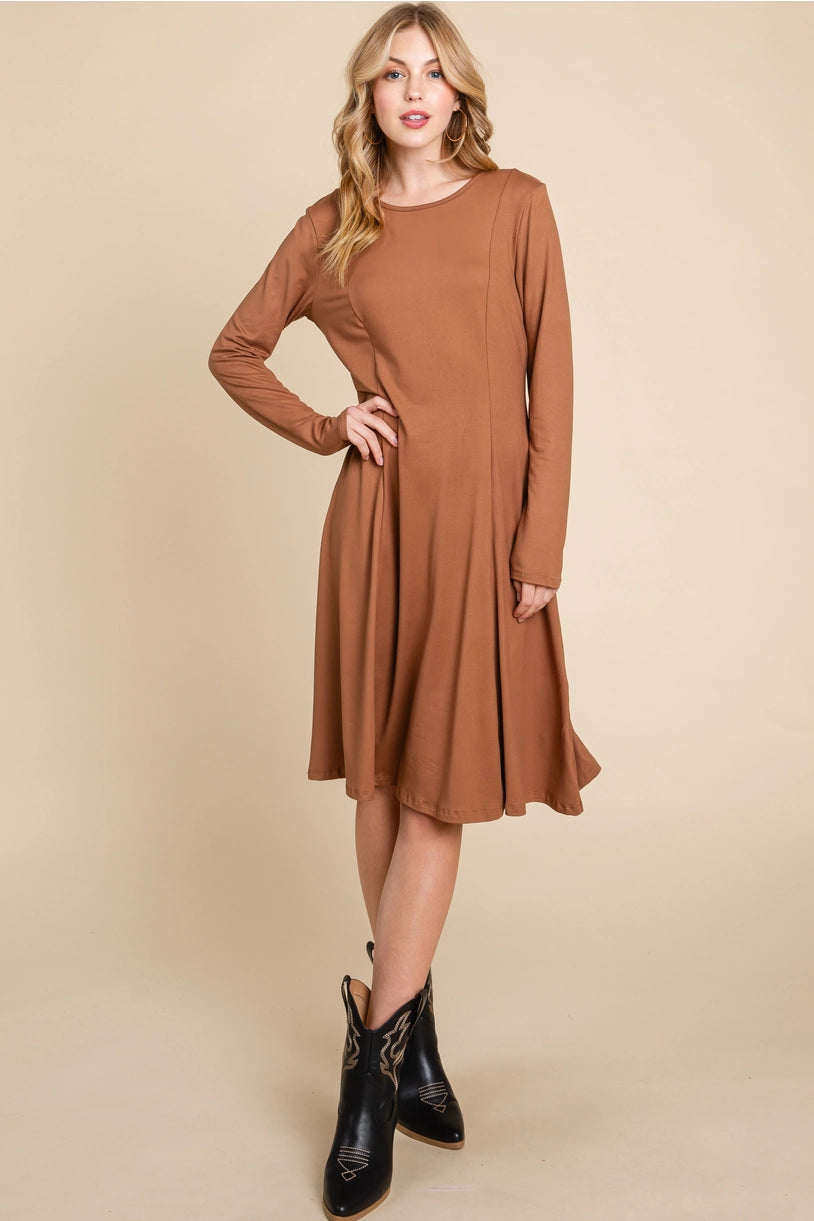 Solid Midi Dress - Camel