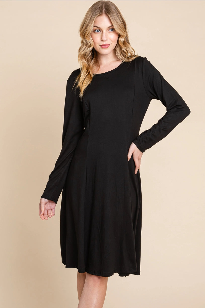 Solid Midi Dress - Black