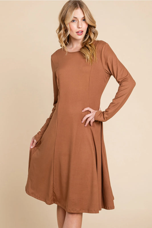 Solid Midi Dress - Camel