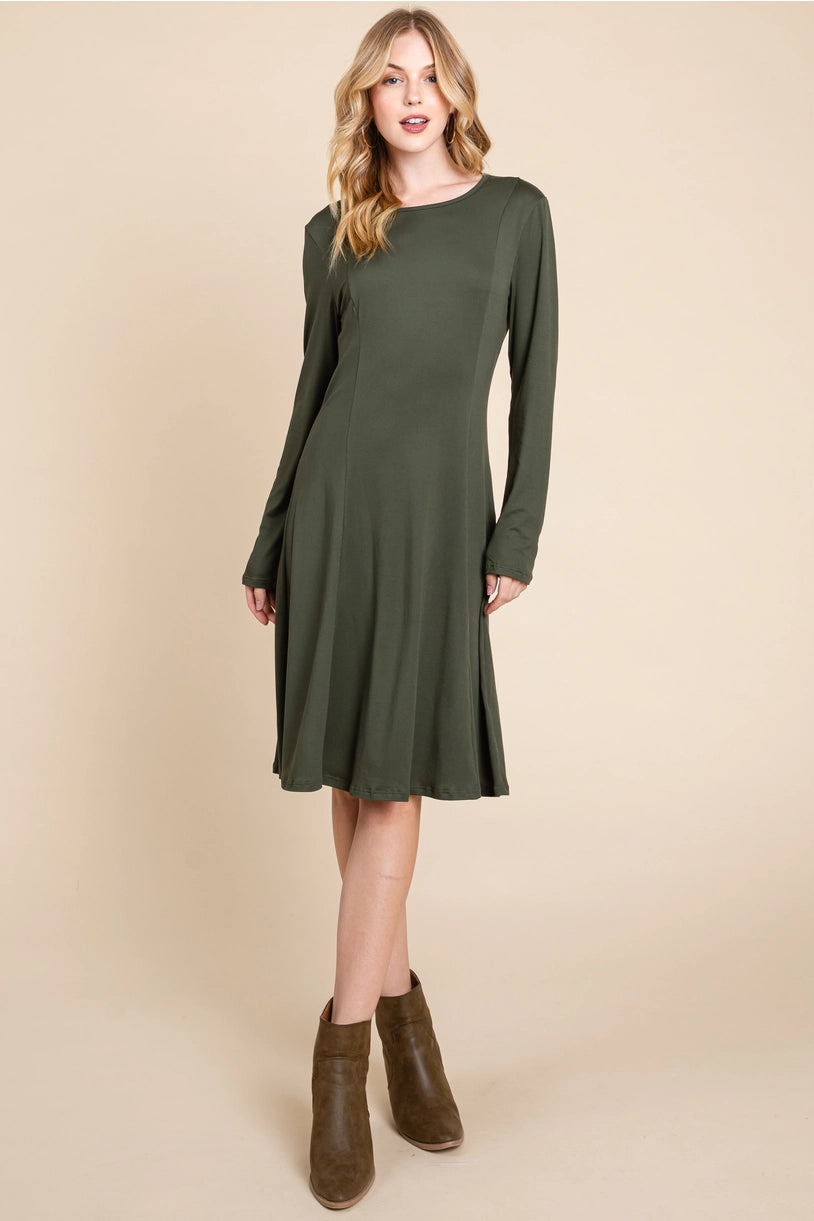 Solid Midi Dress - Olive