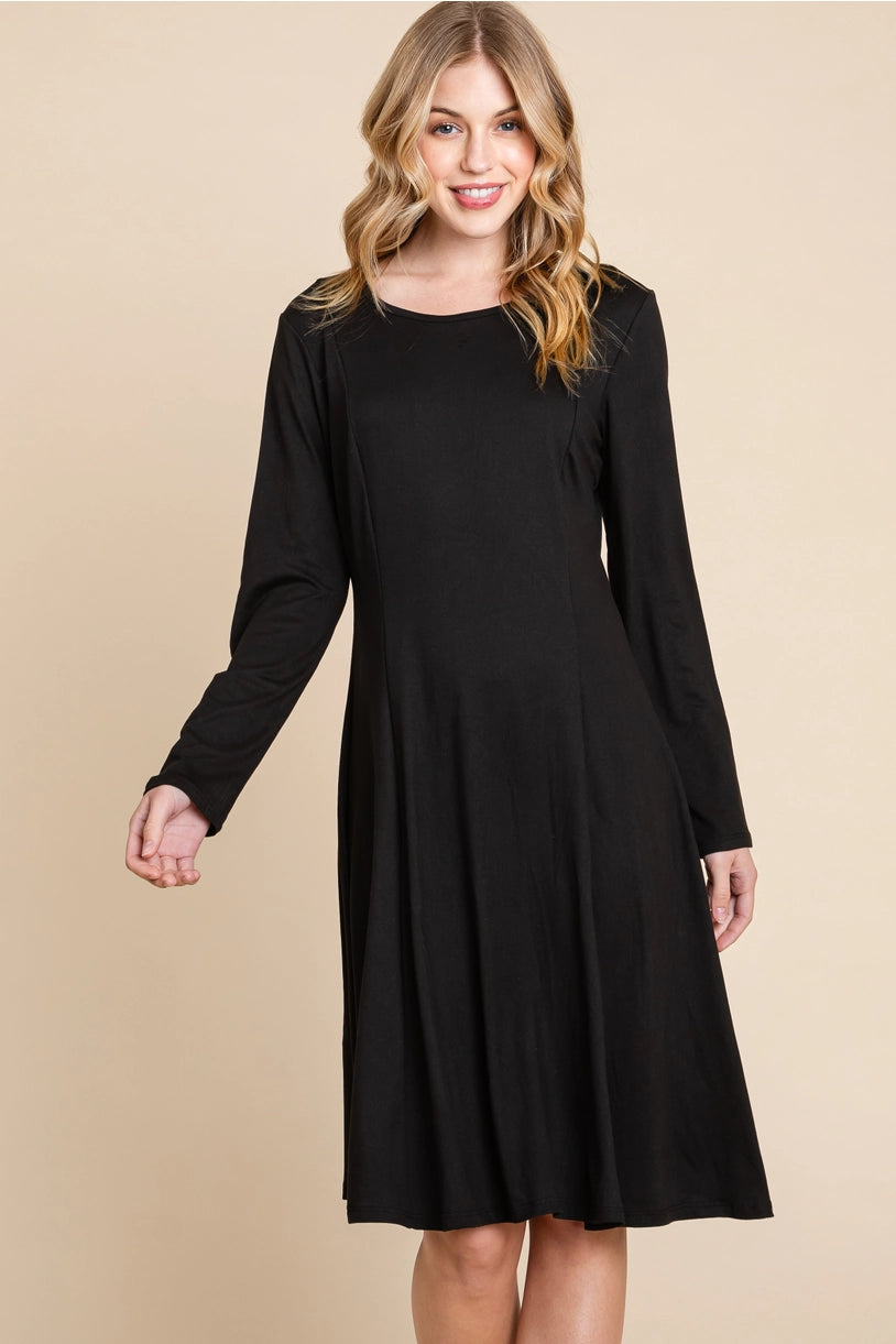 Solid Midi Dress - Black