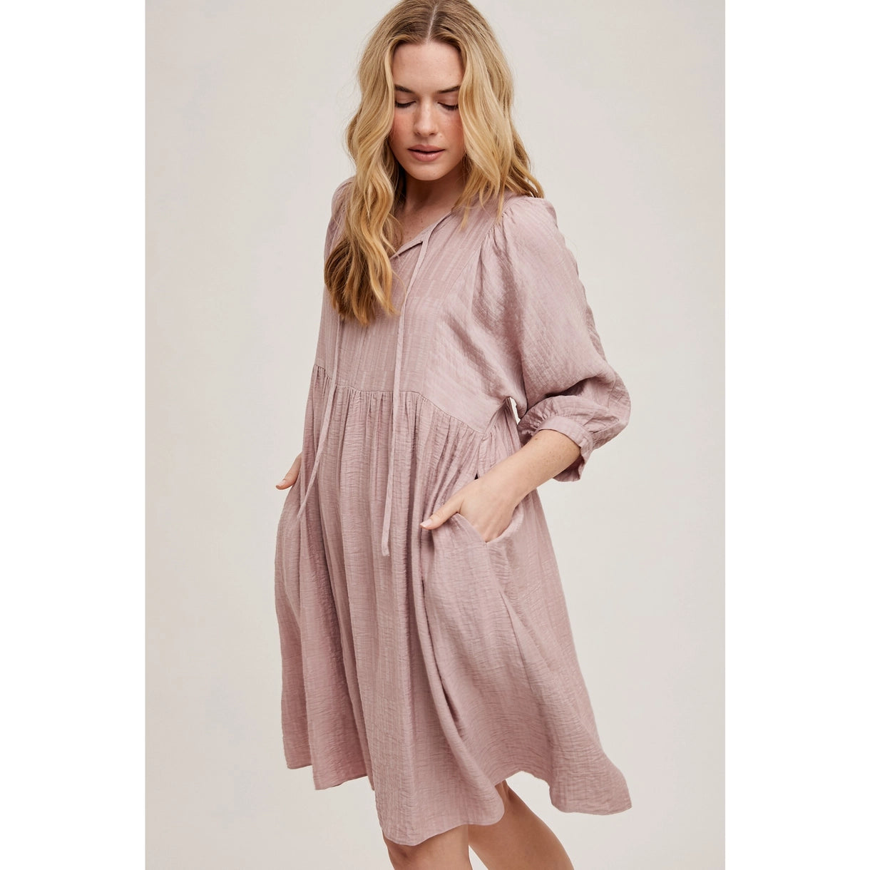 Texture Dolman Sleeve Mini Dress - Mauve