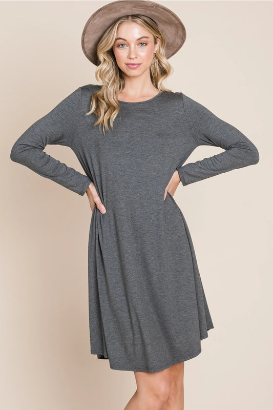 Solid Midi Dress - Charcoal