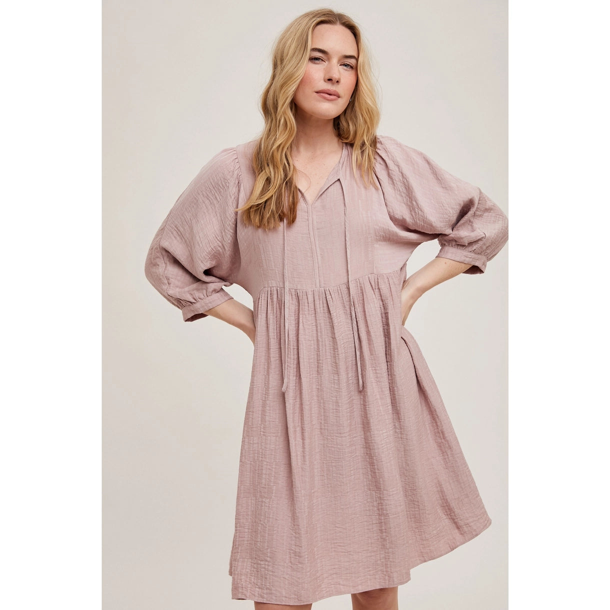 Texture Dolman Sleeve Mini Dress - Mauve