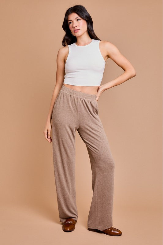 Naglan Long Sleeve Top and High Waist Pants - Camel