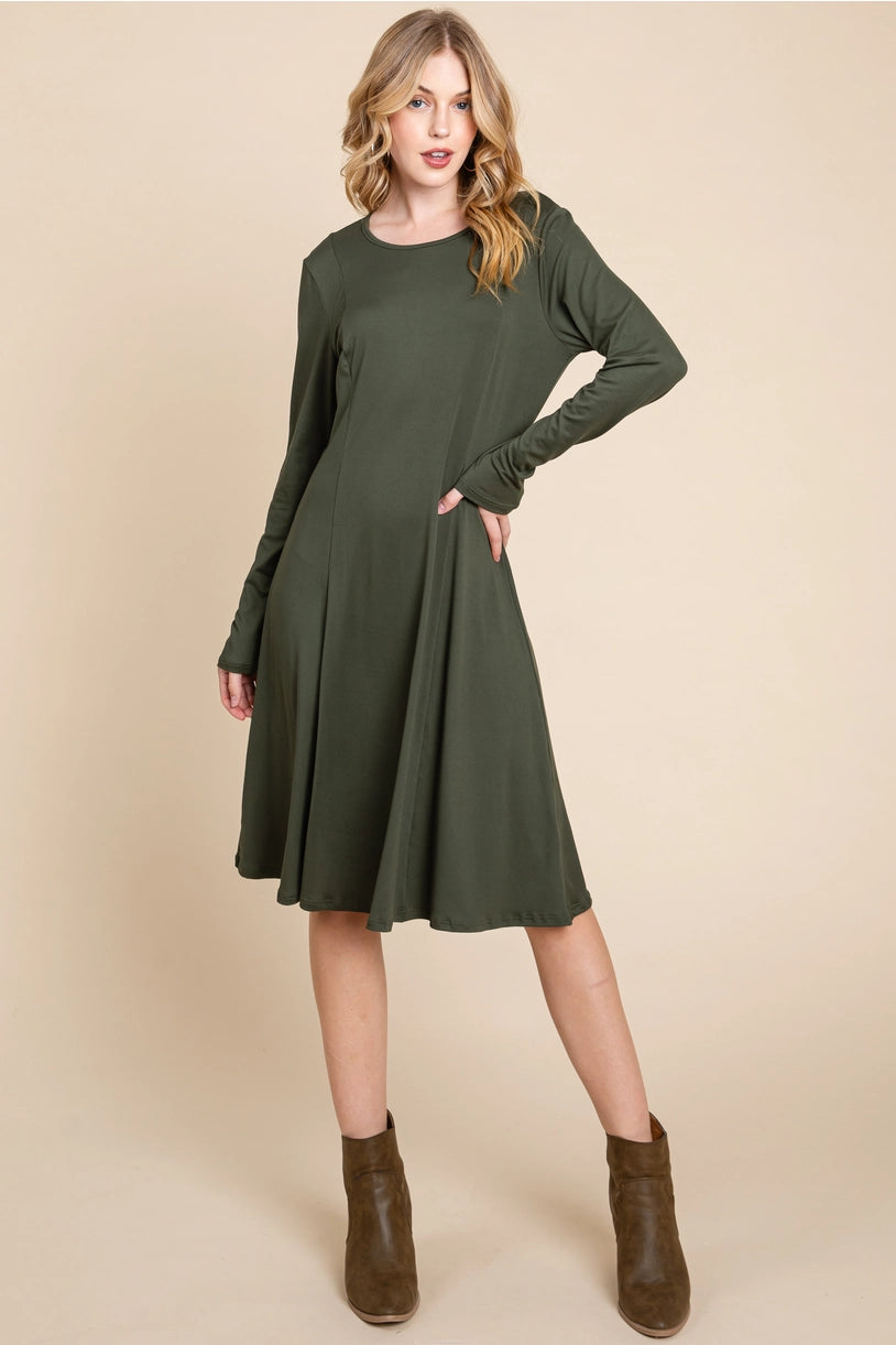 Solid Midi Dress - Olive