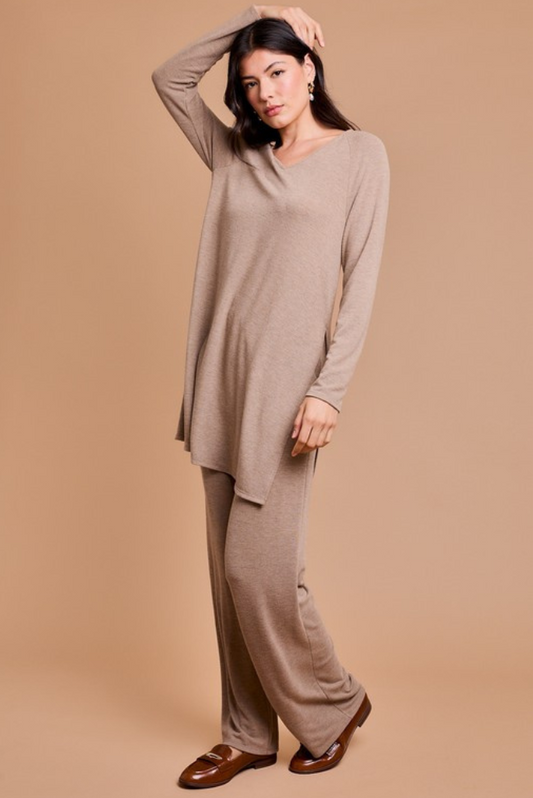 Naglan Long Sleeve Top and High Waist Pants - Camel