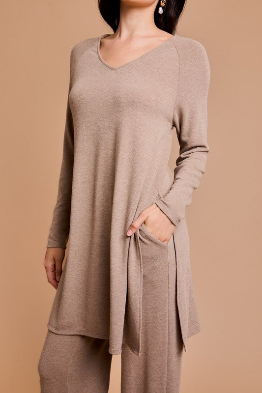 Naglan Long Sleeve Top and High Waist Pants - Camel