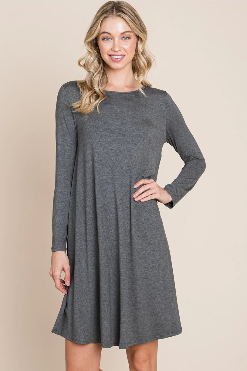 Solid Midi Dress - Charcoal