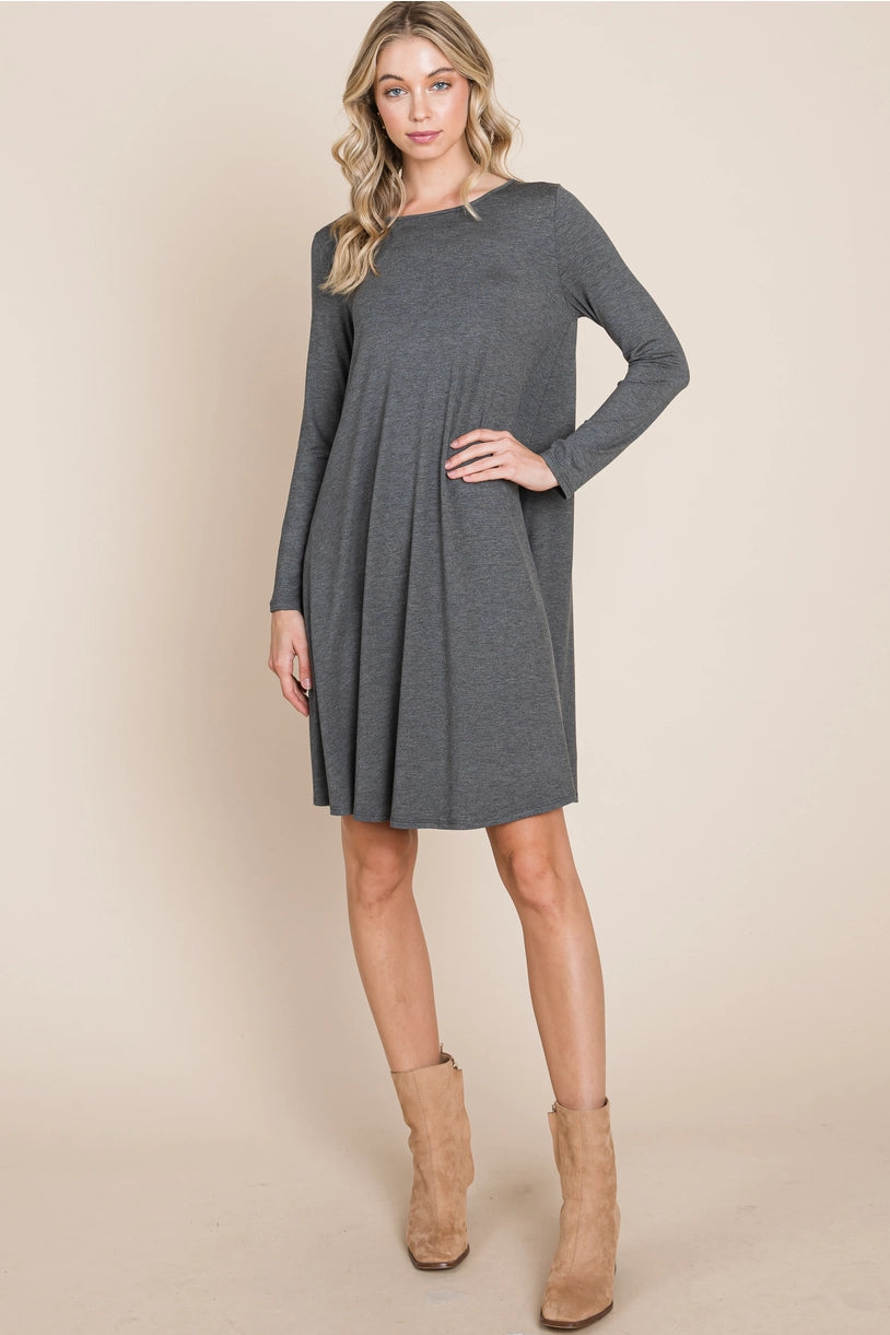 Solid Midi Dress - Charcoal