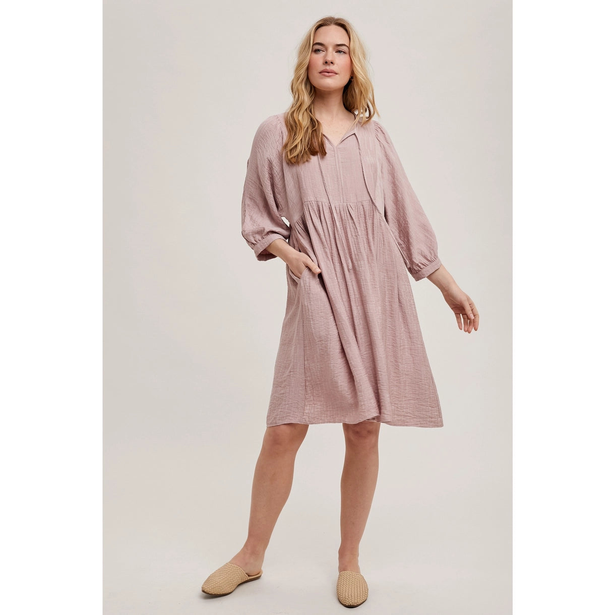 Texture Dolman Sleeve Mini Dress - Mauve