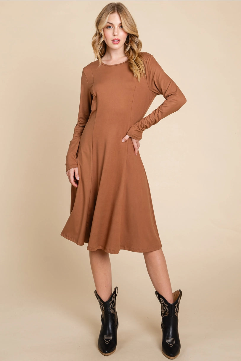 Solid Midi Dress - Camel