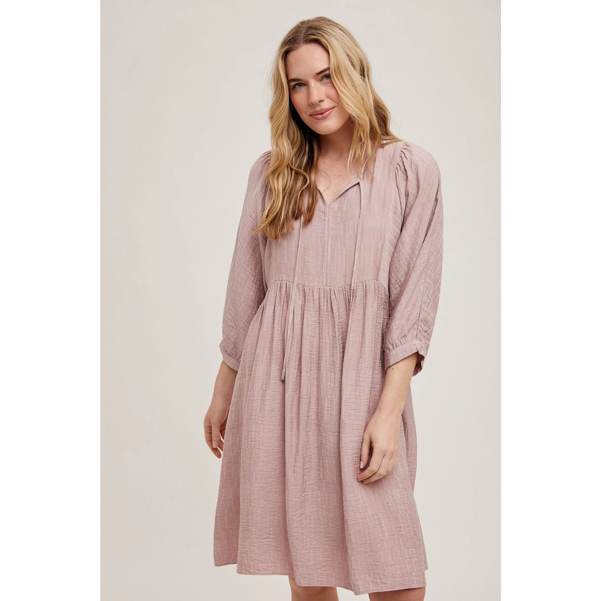 Texture Dolman Sleeve Mini Dress - Mauve