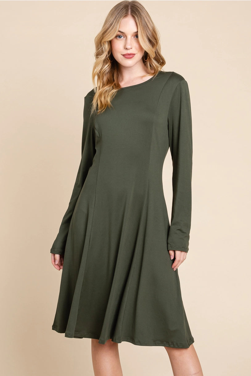 Solid Midi Dress - Olive